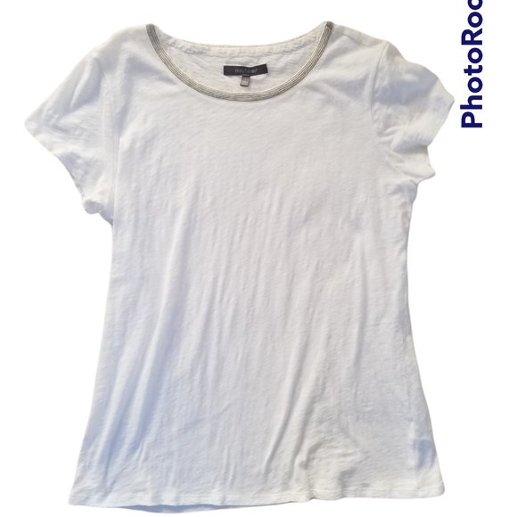 DAISY FUENTES Beaded Neckline White Tee | SZ L - Picture 2 of 10